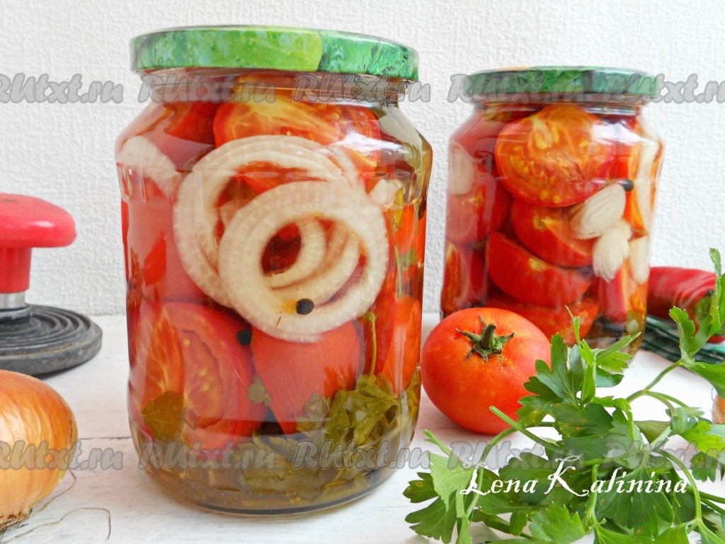 Оригинальные помидоры в желатине с луком на зиму – рецепт без уксуса